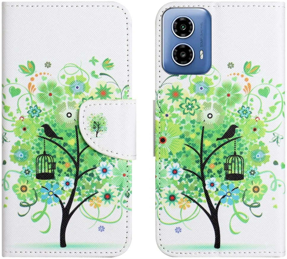 Motorola Moto G34 Hoesje Portemonnee Book Case Boom Print afbeelding 1