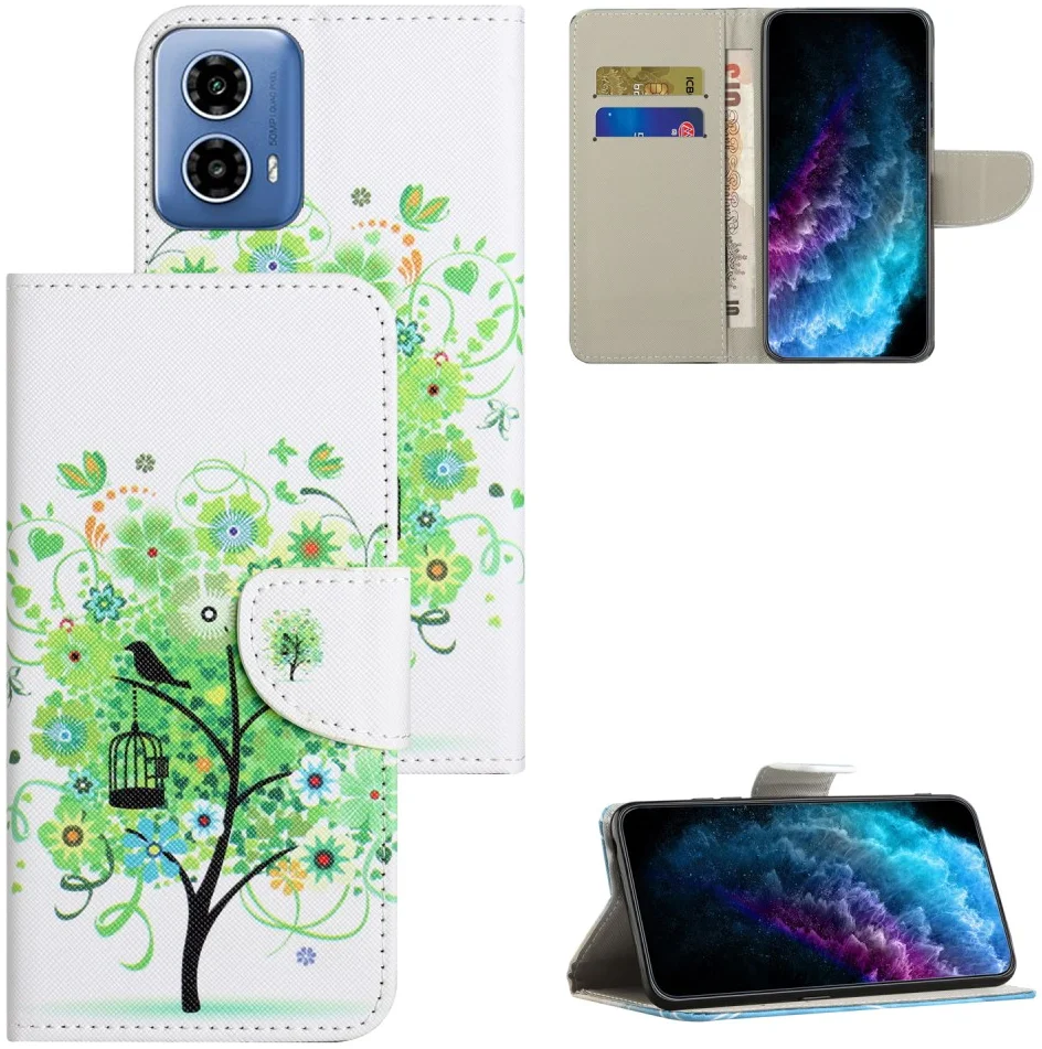 Motorola Moto G34 Hoesje Portemonnee Book Case Boom Print afbeelding 6