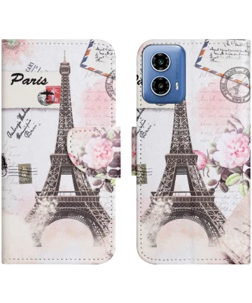 Motorola Moto G34 Hoesje Portemonnee Book Case Eiffeltoren Print Hoesjes