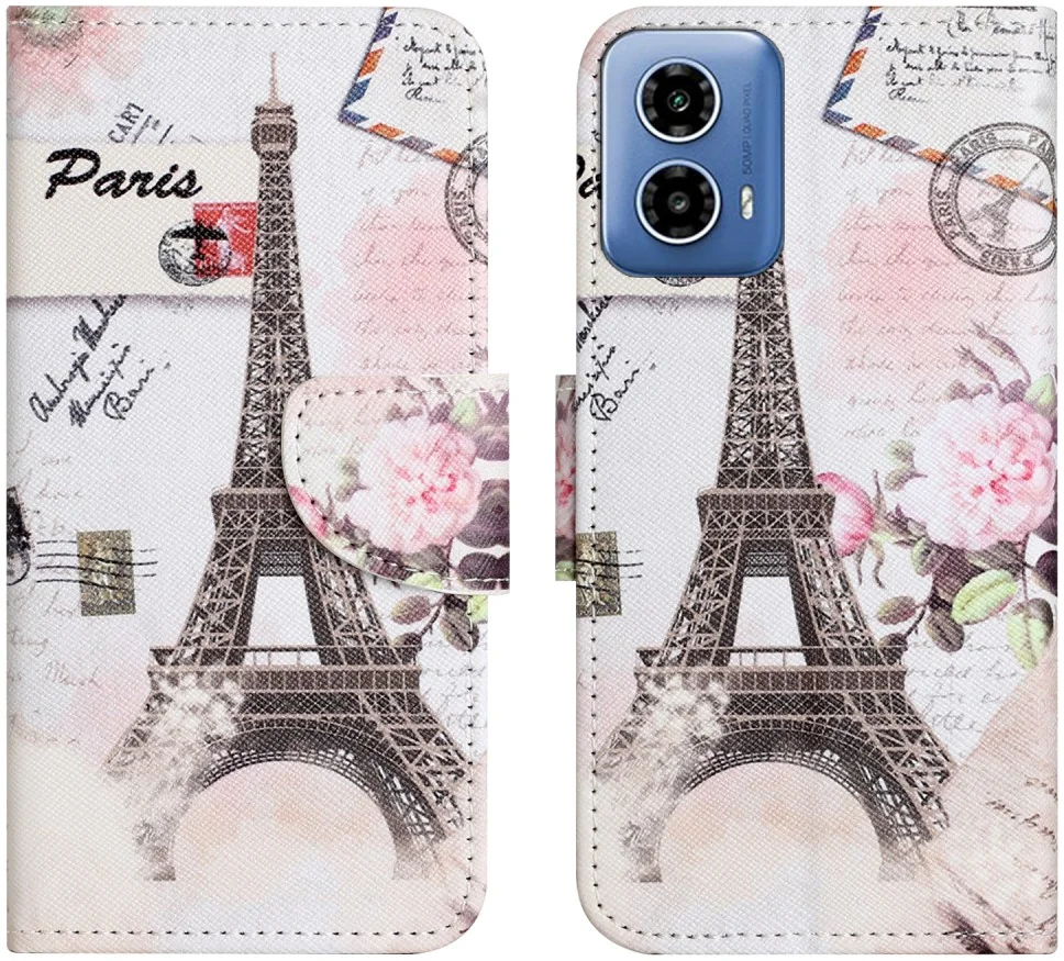 Motorola Moto G34 Hoesje Portemonnee Book Case Eiffeltoren Print afbeelding 1