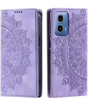 Motorola Moto G34 Hoesje Mandala Book Case met Pasjeshouder Paars Hoesjes