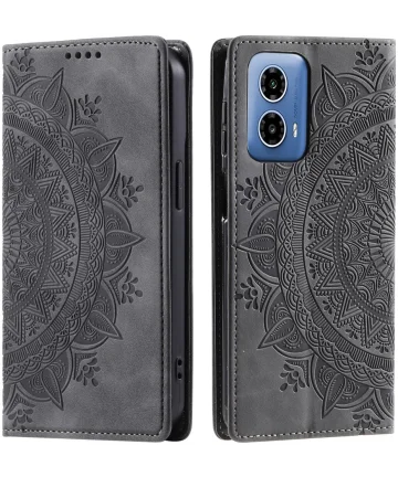 Motorola Moto G34 Hoesje Mandala Book Case met Pasjeshouder Grijs Hoesjes