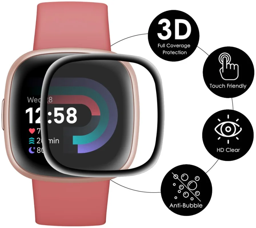 ENKAY - Fitbit Versa 4 / Sense 2 Screenprotector - 3D Curved Edges 2-Pack afbeelding 2