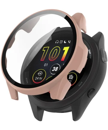 Garmin Forerunner 265 Hoesje - Bumper Tempered Glass - Roze Cases