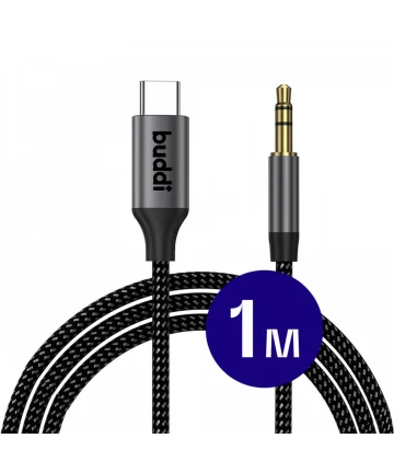 Buddi Flex USB-C naar 3.5mm Jack Audiokabel 1M Zwart Kabels