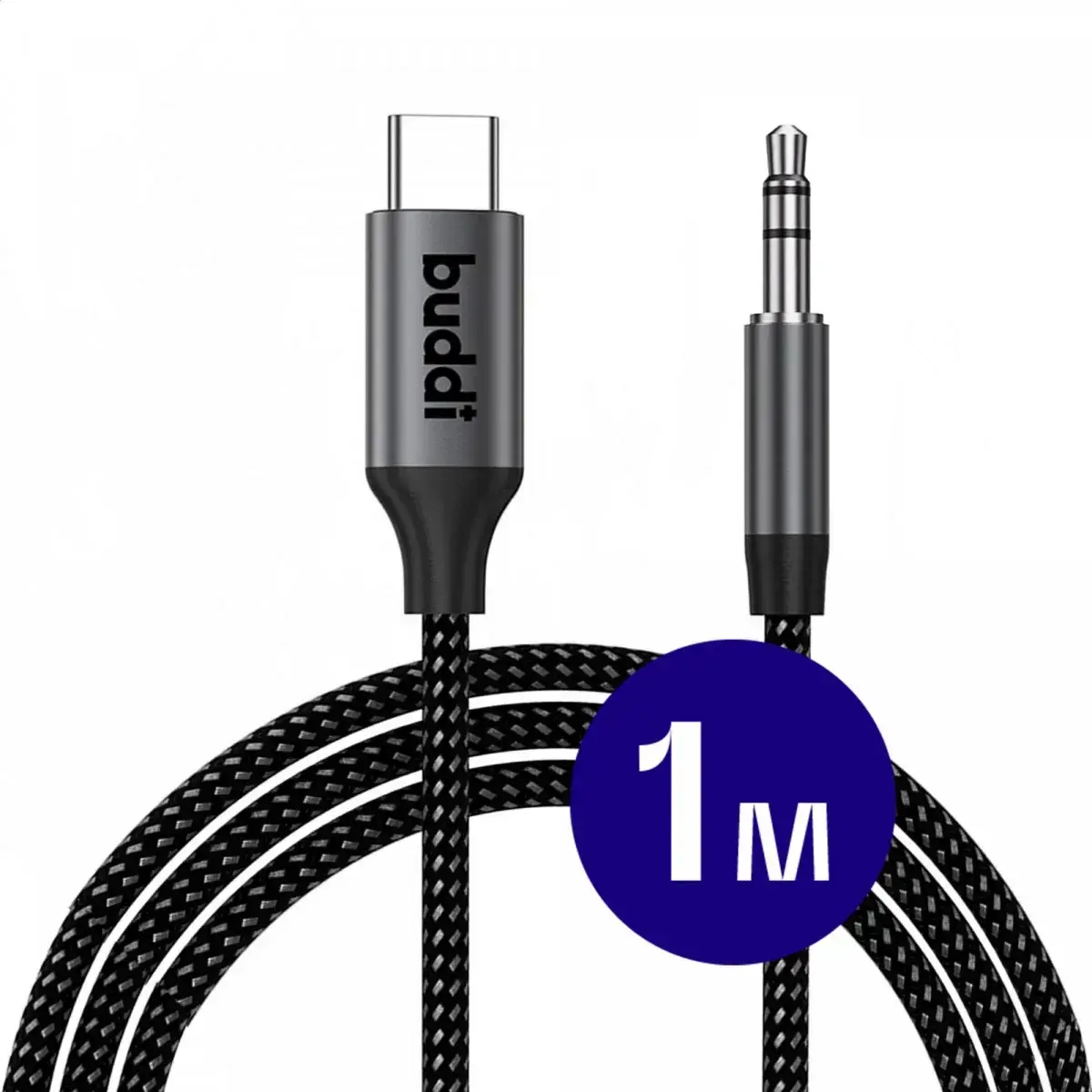 Buddi Flex USB-C naar 3.5mm Jack AUX Audiokabel 1M Zwart afbeelding 1