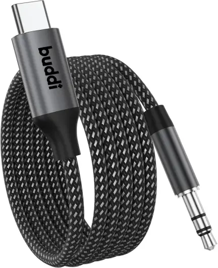 Buddi Flex USB-C naar 3.5mm Jack AUX Audiokabel 1M Zwart afbeelding 11