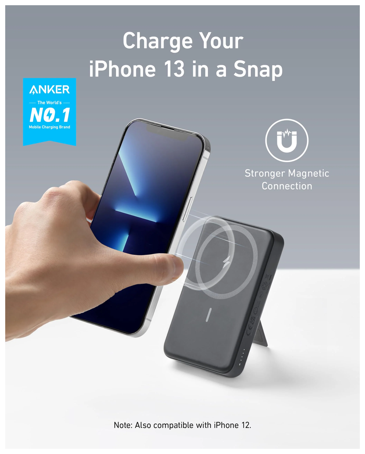 Anker MagGo QI2 / MagSafe Powerbank met 27W USB-C Poort 10.000 mAh Zwart afbeelding 2