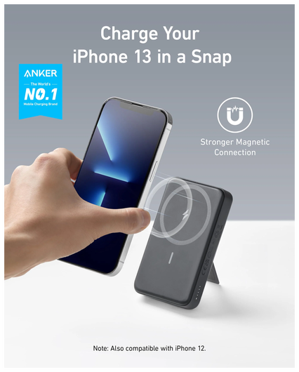 Anker MagGo QI2 / MagSafe Powerbank met 27W USB-C Poort 10.000 mAh Zwart afbeelding 2