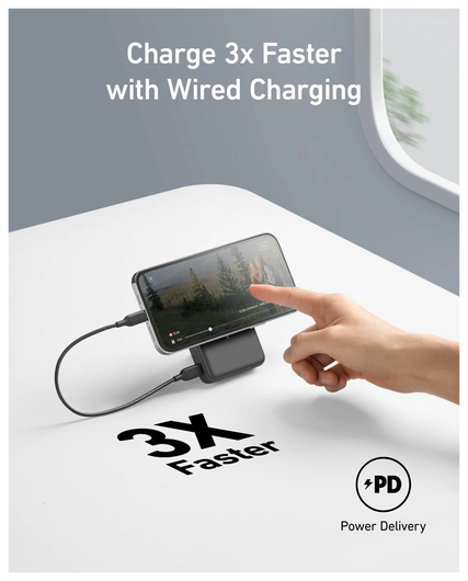 Anker MagGo QI2 / MagSafe Powerbank met 27W USB-C Poort 10.000 mAh Zwart afbeelding 6