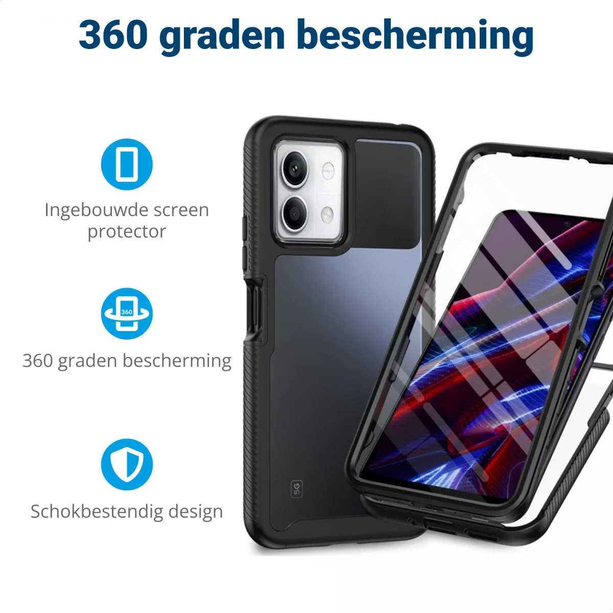 Xiaomi Redmi Note 13 5G Hoesje Full Protect 360° Cover Hybride Zwart afbeelding 2