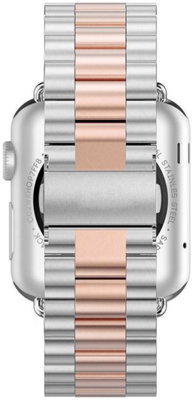 Apple Watch 45MM / 44MM / 42MM Bandje Schakelband Roestvrij Staal Zilver Roze afbeelding 2