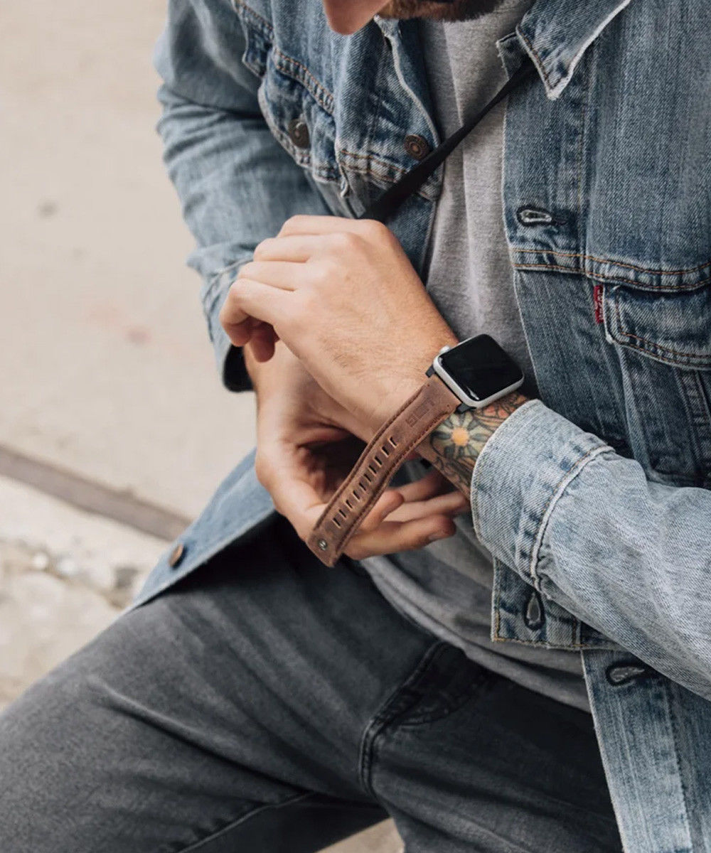 Urban Armor Gear Leather Apple Watch 45MM / 44MM / 42MM Bandje Bruin afbeelding 5
