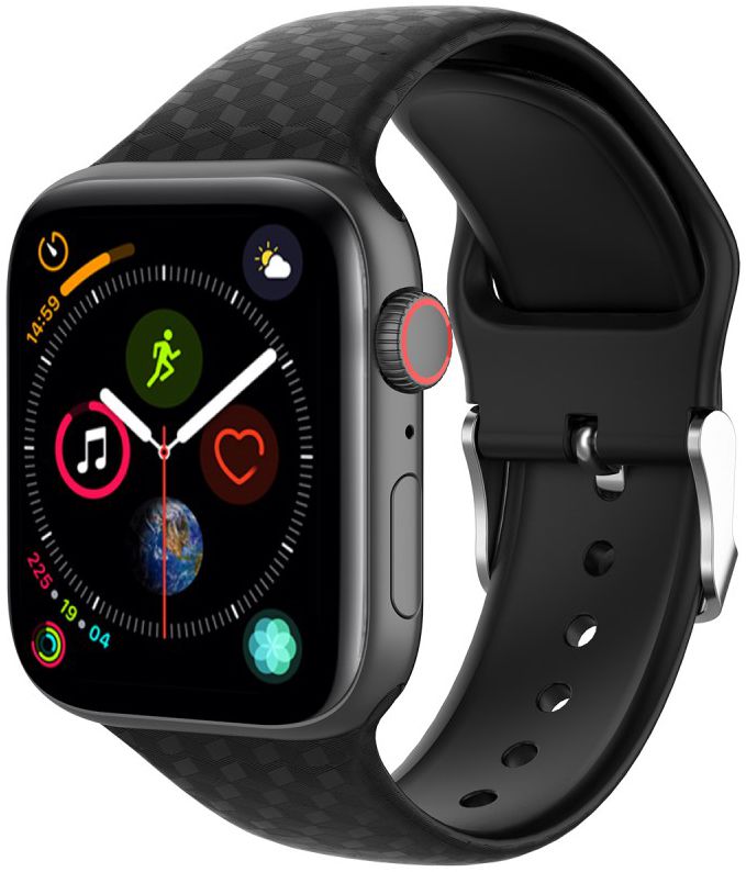 Apple Watch 45MM / 44MM / 42MM Bandje Siliconen met 3D Diamant Textuur Zwart afbeelding 1