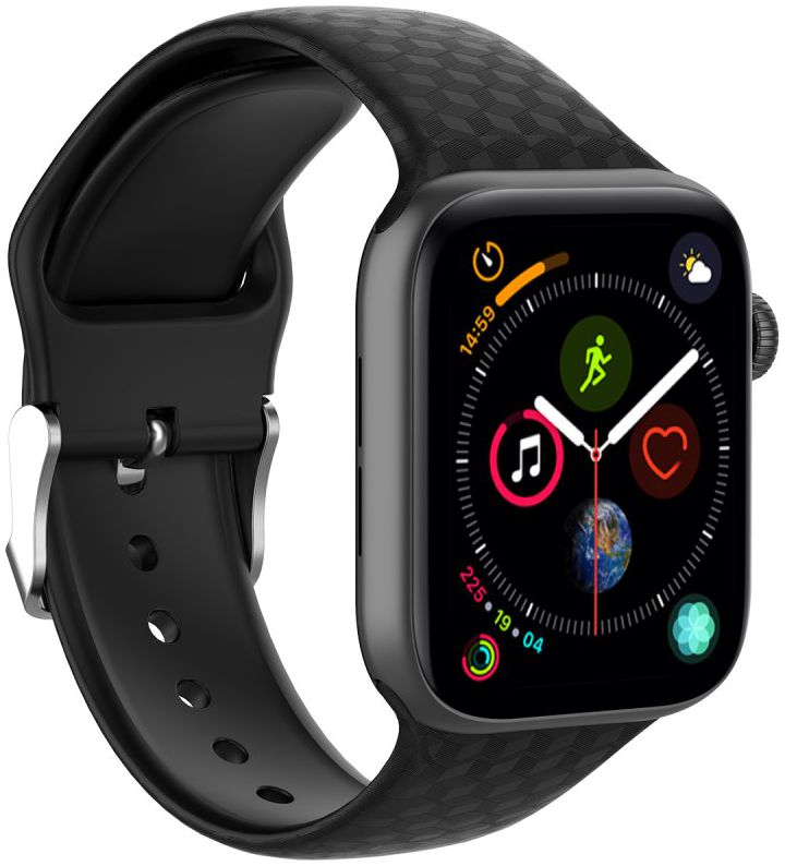 Apple Watch 45MM / 44MM / 42MM Bandje Siliconen met 3D Diamant Textuur Zwart afbeelding 3