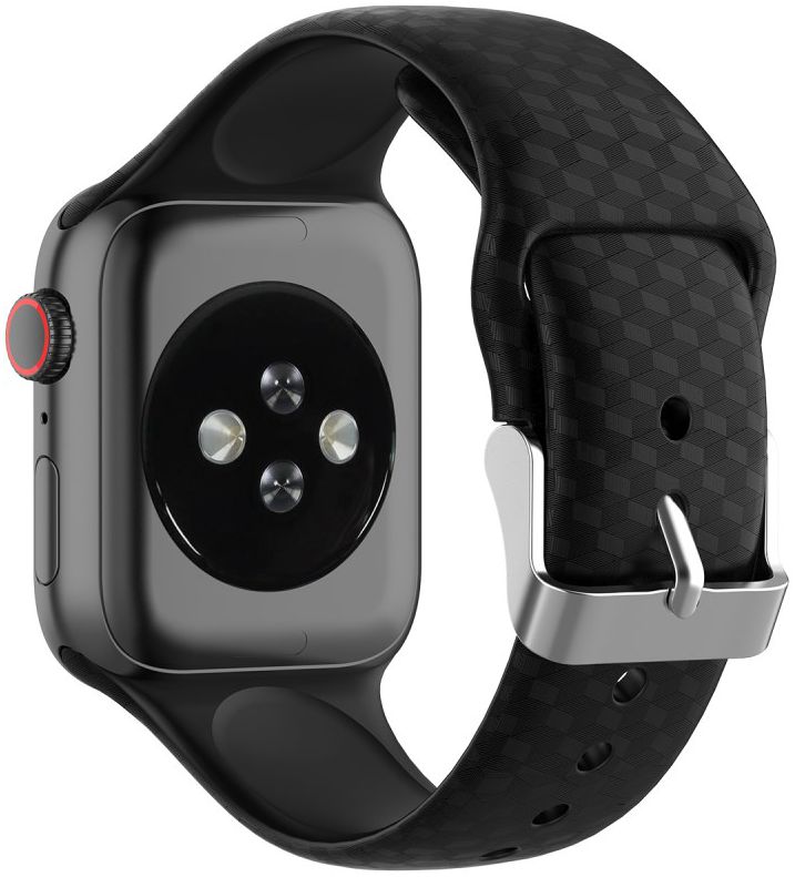 Apple Watch 45MM / 44MM / 42MM Bandje Siliconen met 3D Diamant Textuur Zwart afbeelding 2