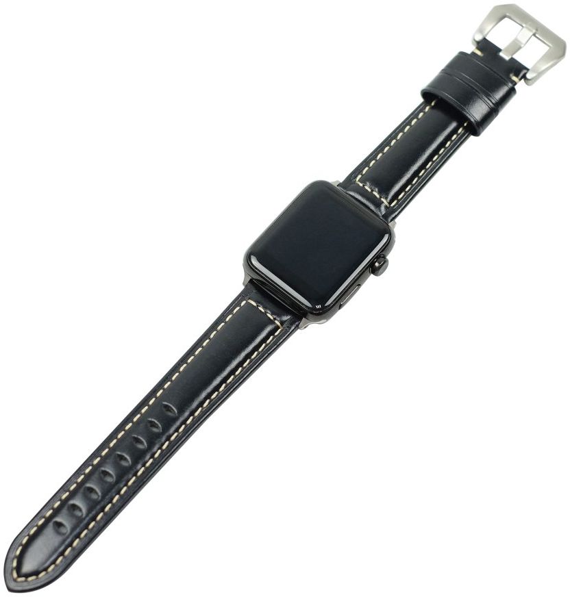 Apple Watch 45MM / 44MM / 42MM Bandje Duurzaam Echt Split Leer Zwart afbeelding 1