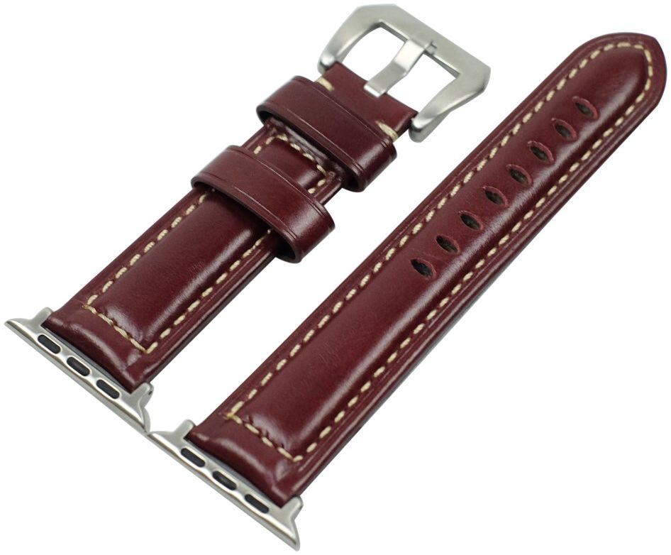 Apple Watch 45MM / 44MM / 42MM Bandje Duurzaam Echt Split Leer Rood afbeelding 2