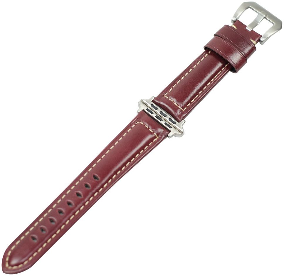 Apple Watch 45MM / 44MM / 42MM Bandje Duurzaam Echt Split Leer Rood afbeelding 3