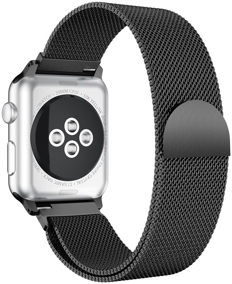 Geschikt voor Apple Watch 45MM / 44MM / 42MM Bandje Milanese RVS Zwart afbeelding 2