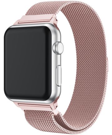 Geschikt voor Apple Watch 45MM / 44MM / 42MM Bandje Milanese RVS Roze Bandjes
