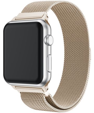 Apple Watch 45MM / 44MM / 42MM Bandje Milanese Roestvrij Staal Goud/Beige Bandjes