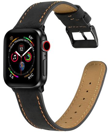 Apple Watch 41MM / 40MM / 38MM Bandje Echt Leer met Crackle Textuur Zwart Bandjes