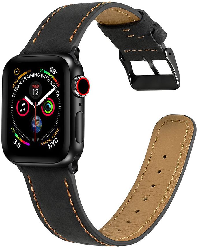 Apple Watch 41MM / 40MM / 38MM Bandje Echt Leer met Crackle Textuur Zwart afbeelding 1