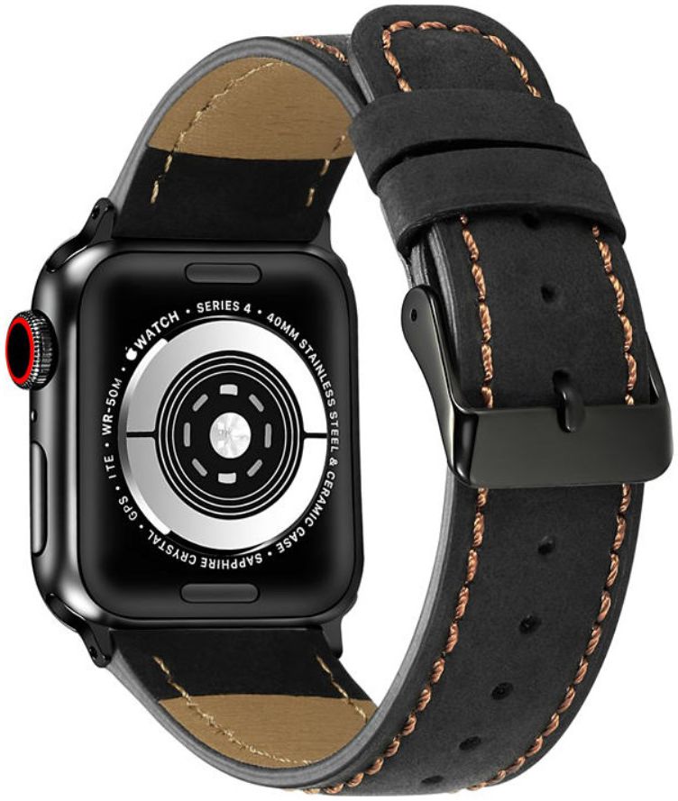 Apple Watch 41MM / 40MM / 38MM Bandje Echt Leer met Crackle Textuur Zwart afbeelding 2