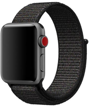 Apple Watch 45MM / 44MM / 42MM Bandje Nylon Klittenband Zwart Bandjes