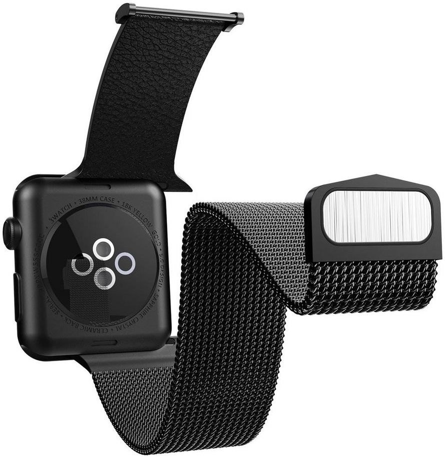 Raptic Hybrid Mesh Apple Watch 41MM / 40MM / 38MM Bandje RVS Kunstleer Zwart afbeelding 2