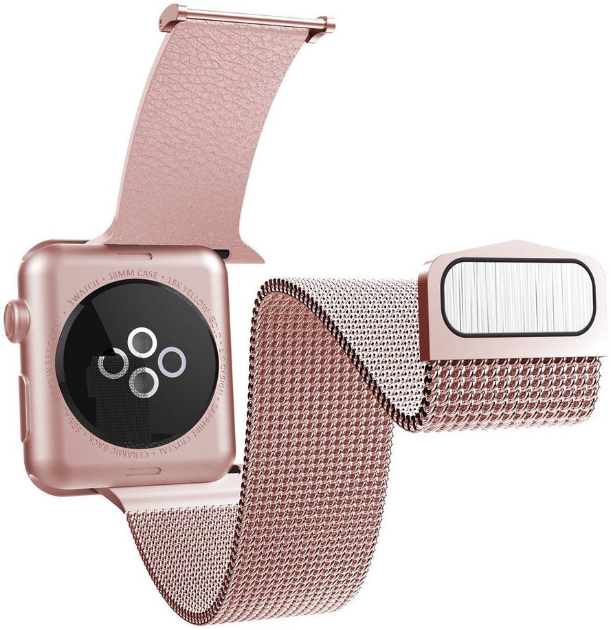 xRaptic Hybrid Mesh Apple watch 44mm 42mm bandje rvs kunstleer roze afbeelding 2