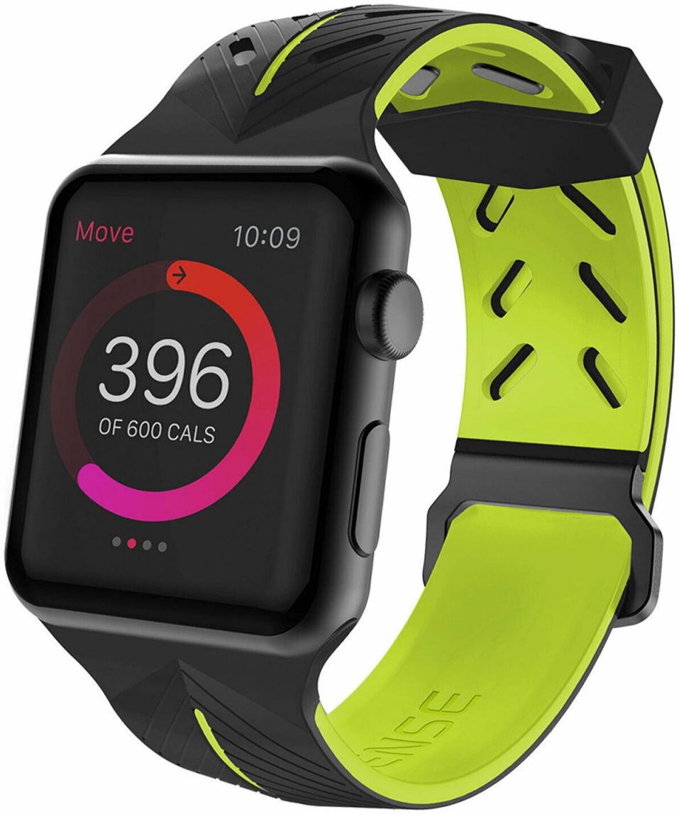 Raptic Action Apple Watch 45MM / 44MM / 42MM Bandje Siliconen Zwart / Groen afbeelding 1