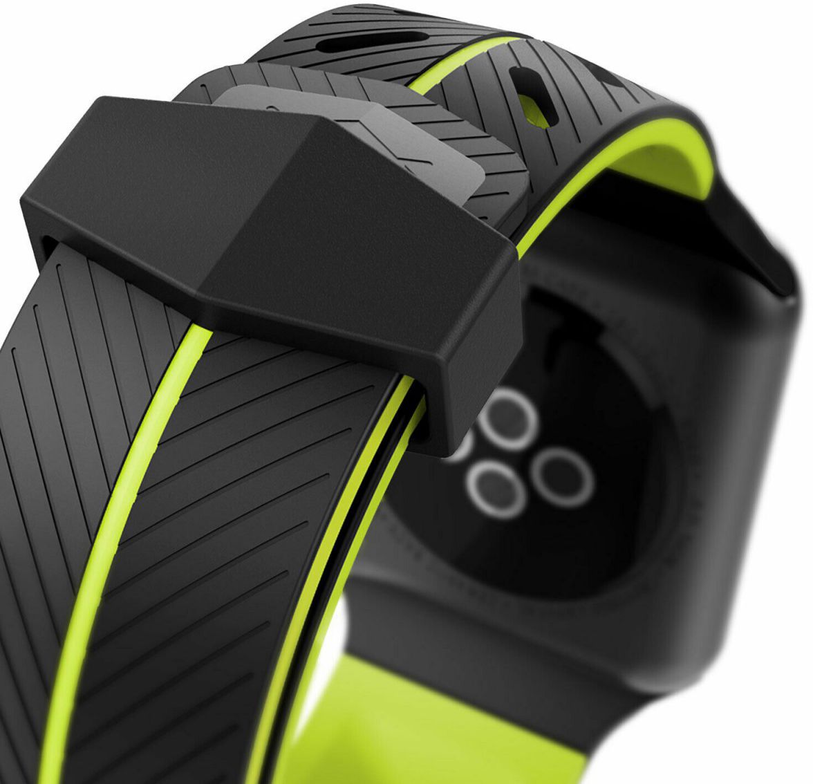 Raptic Action Apple Watch 45MM / 44MM / 42MM Bandje Siliconen Zwart / Groen afbeelding 3