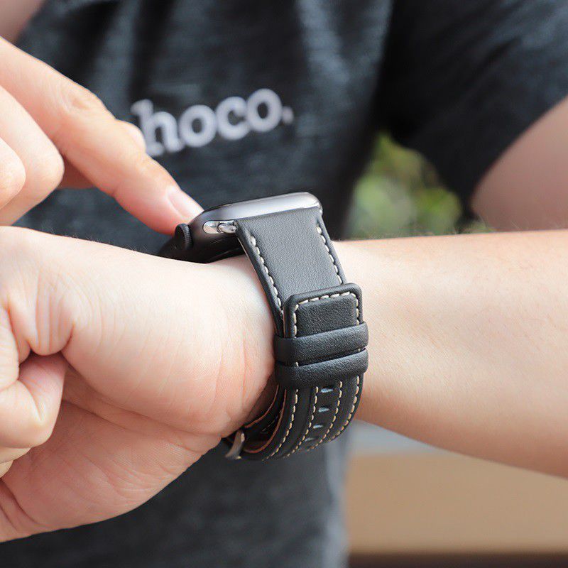Hoco Duke Series Apple Watch 41MM / 40MM / 38MM Bandje Echt Leer Zwart afbeelding 3