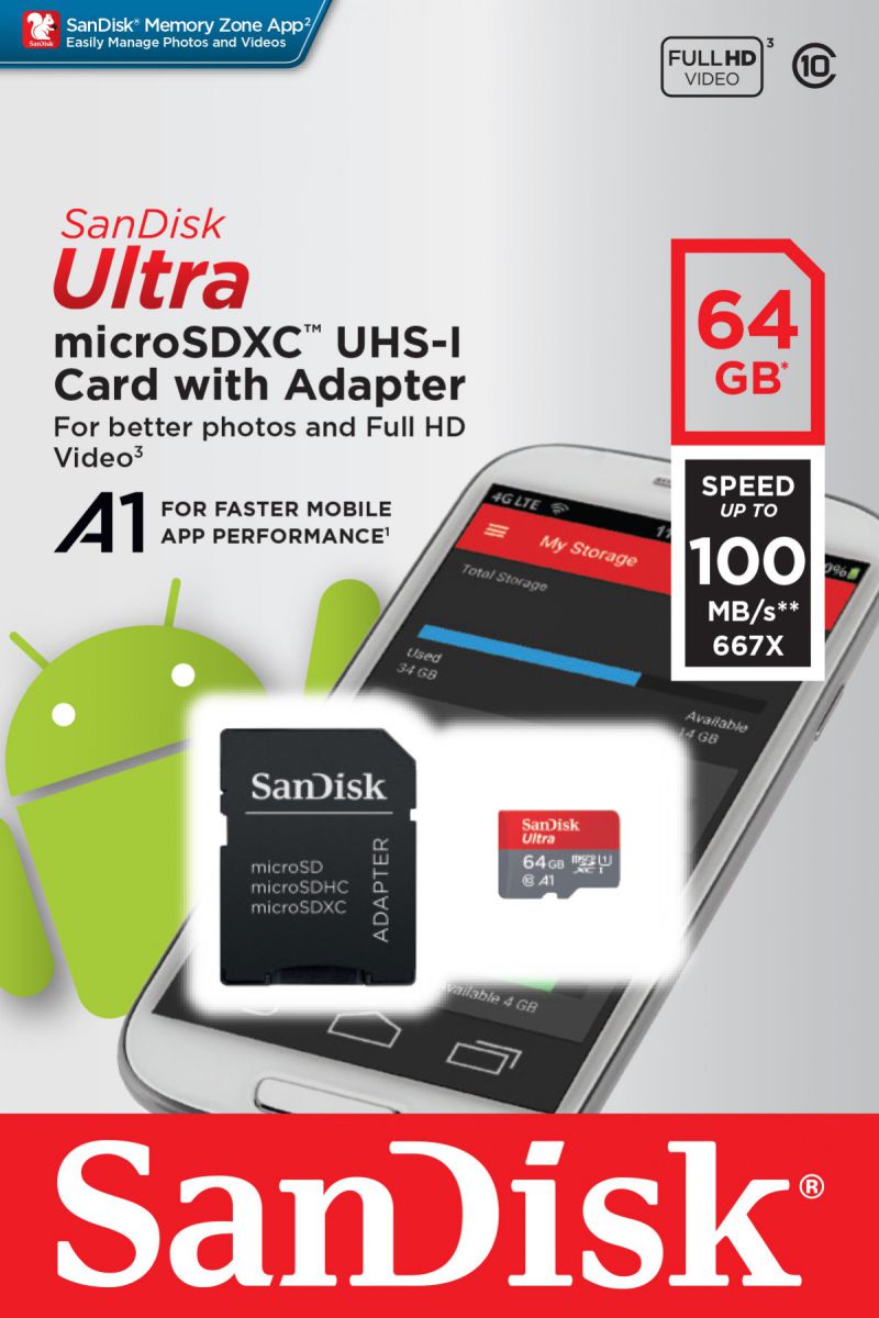 Sandisk Ultra MicroSD kaart 64GB A1 Class 10 afbeelding 2