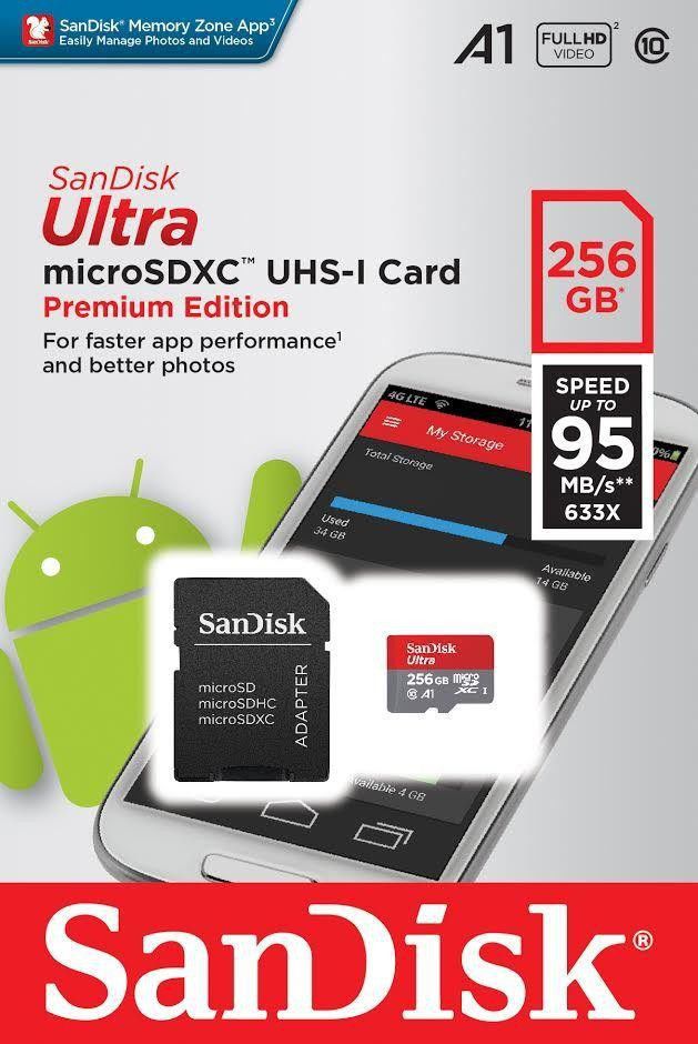 Sandisk Ultra MicroSD kaart 256GB A1 Class 10 afbeelding 2