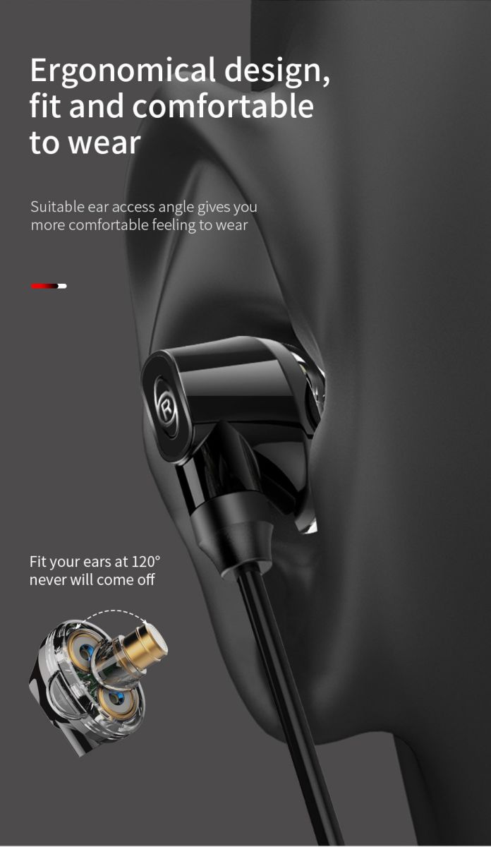 Baseus Encok H10 In-Ear Universele Bedrade Oordopjes 3.5mm Jack Zwart afbeelding 12