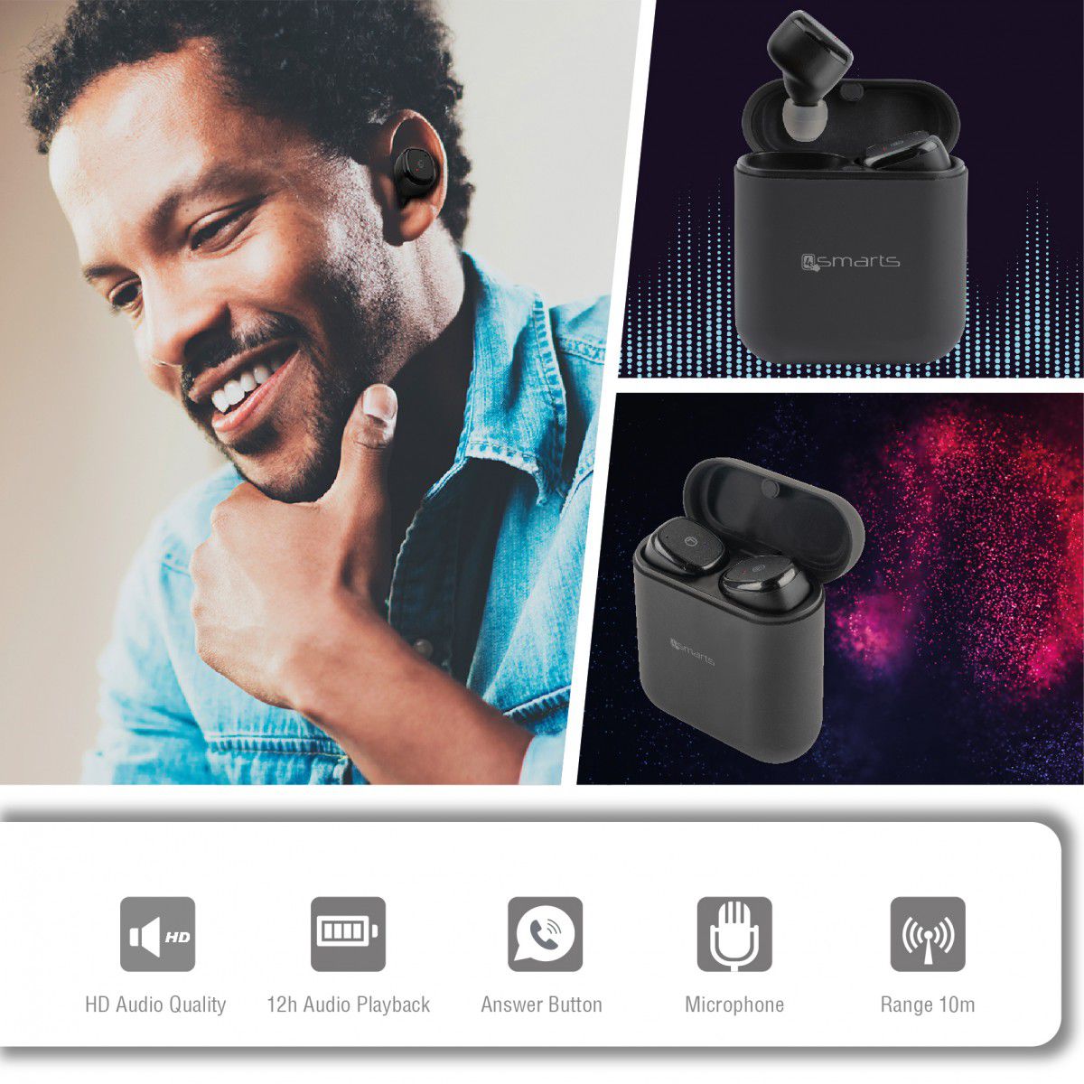 4smarts True Wireless Eara TWS Draadloze Oordopjes Zwart afbeelding 8