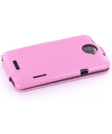 Flip case HTC One X Pink Carbon Hoesjes