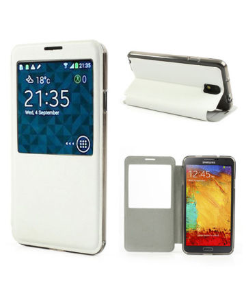 Samsung Galaxy Note 3 N9005 View PU Lederen Hoes Wit Hoesjes