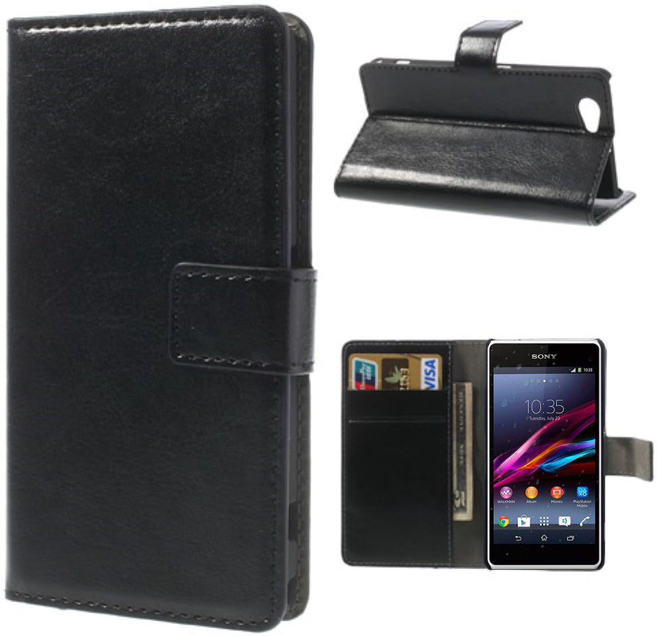 Sony Xperia Z1 Compact Hoesje met Kaarthouder Zwart afbeelding 1