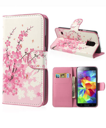 Samsung Galaxy S5 (Neo) Bloem Wallet Stand Case Hoesjes
