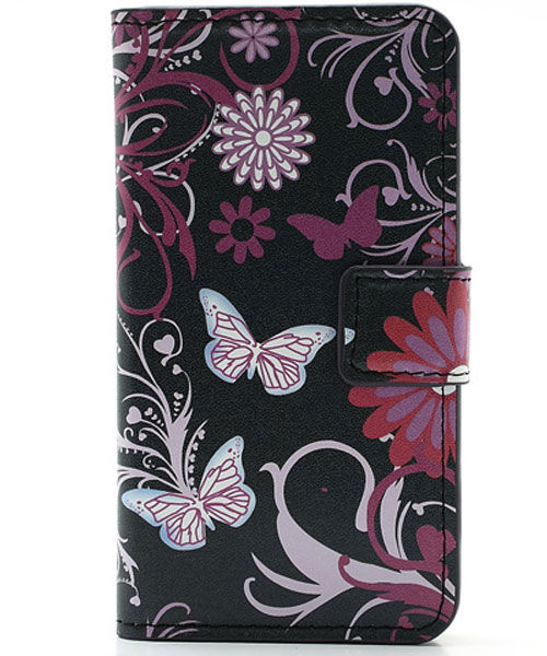 Samsung i9505 Galaxy S4 Wallet Stand Case Vlinder Patroon Zwart afbeelding 3