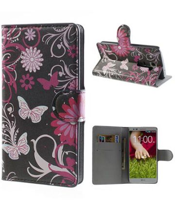 LG Optimus G2 Butterfly & Flower Wallet Case Hoesjes