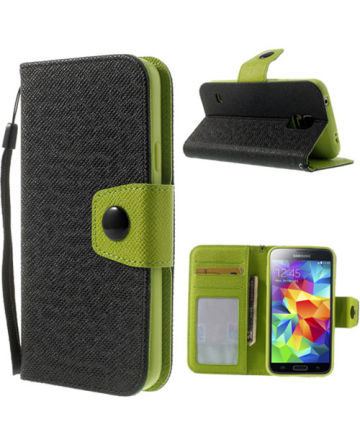 Samsung Galaxy S5 (Neo) Multicolor Wallet Stand Case Groen/Zwart Hoesjes
