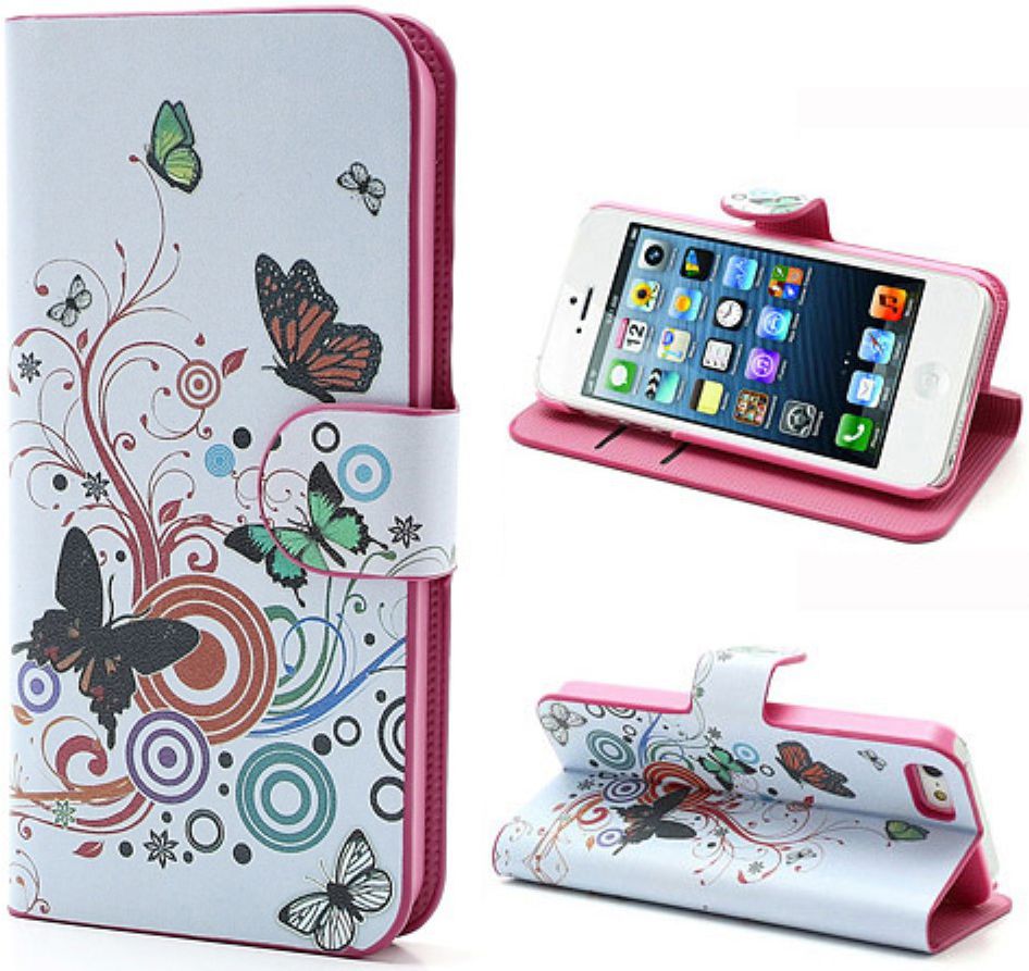 Apple iPhone SE / 5S Portemonnee Hoesje Print Vlinder afbeelding 1