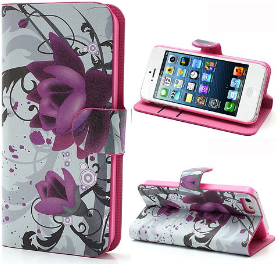 Apple iPhone SE / 5S Portemonnee Hoesje Print Lotus afbeelding 1