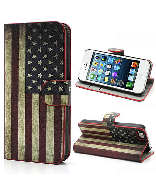 iPhone 5 / 5S / SE Wallet Stand Case Amerikaanse Vlag Patroon afbeelding 1