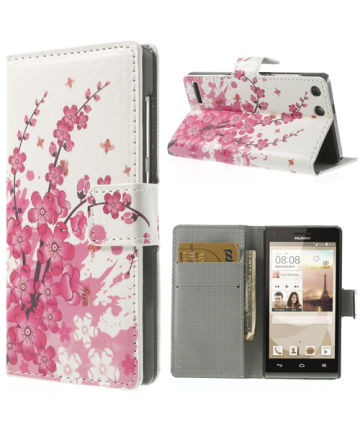 Huawei Ascend G6 Pink Blossom Wallet Case Hoesjes